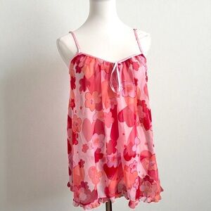 Y2K 2pc Sheer Floral Babydoll Lingerie Set Pink Red Heart 2000s Coquette Fairy M